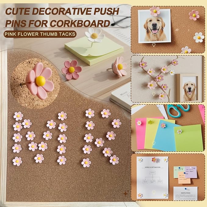 30pcs - 3 Colors Flower Push Pins Cute Thumb Tacks - Image 3
