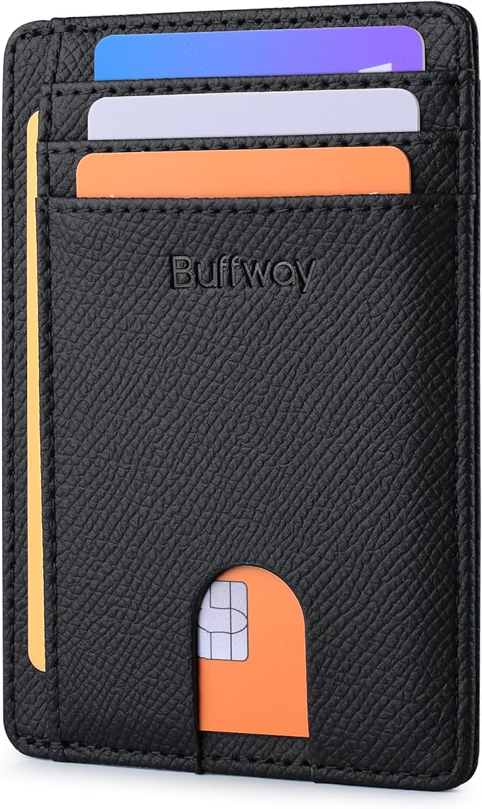 Buffway Slim Minimalist Front Pocket RFID Blocking Leather Wallets by Buffway