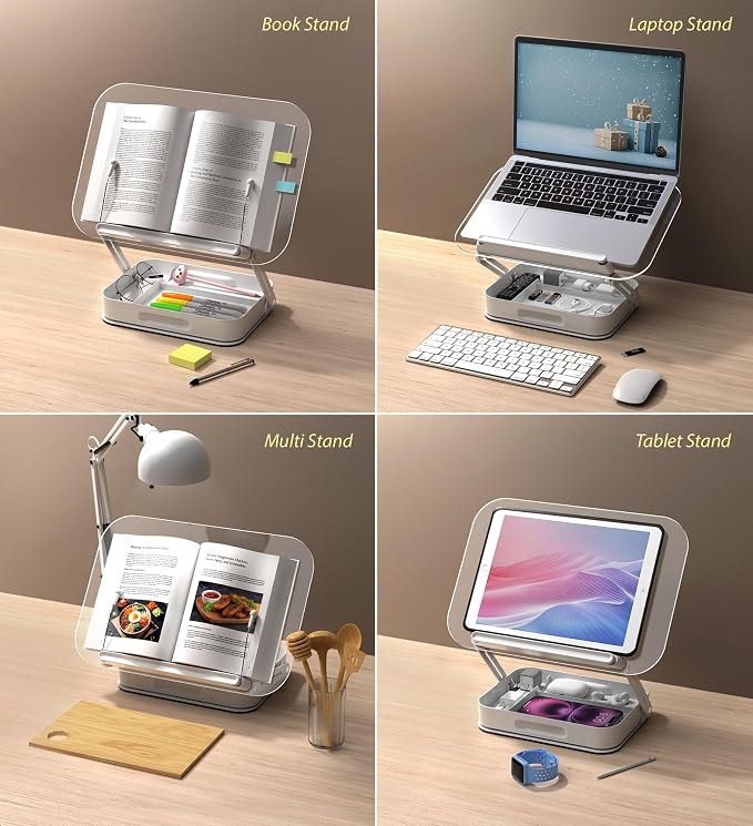 Acrylic Book Stand with Storage, 360° Rotating, Foldable Adjustable Holder with - Image 5