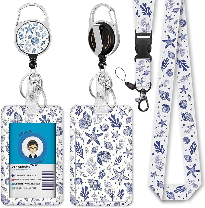 Sea Shells Lanyards for ID Badges Cruise Badge Holder Retractable Reel Clip | by IMMATURUS