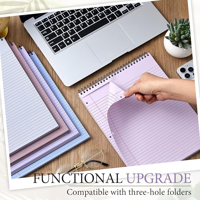 10 Packs 8. 5 x 11 in Top Bound Spiral Notebook 3 Hole Punched Legal Pads with Lined Page, 50 Sheets Per Pad, Hard Cardboard Paper College Ruled Notepad for Office School (Morandi Colors)-DeskLoop Office