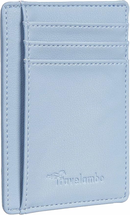 Travelambo Front Pocket Minimalist Leather Slim Wallet RFID Blocking Medium Size by Travelambo