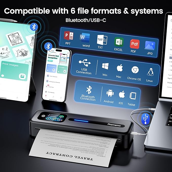 Phomemo Upgraded Portable Printer with Touchscreen, M832D Bluetooth Wireless Thermal Inkless Printer, Supports 8.5"x11" US Letter & A4, Compatible with iOS, Android, PC for Travel, Black-DeskLoop Office
