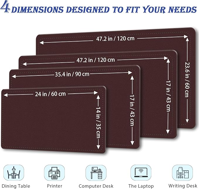 Large Desk Mat 35.4" x 17", PU Leather Desk Pad Protector, Non-Slip Large Mouse - Image 2