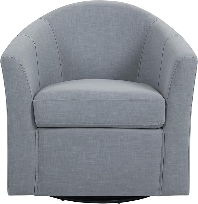 UIXE 360° Swivel Barrel Accent Chair, Modern Round Arm Chair Upholstered Club Armchair, Single Sofa Seating in Fabric for Living Room, Bedroom (Pebble Grey)-DeskLoop Office