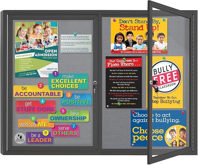 Enclosed Bulletin Board Lockable,Double-Door Weatherproof Outdoor Noticeboard with Locking Door, Wall-Mounted Aluminum Framed Presentation Board, 44x32 Inch (8xA4)-DeskLoop Office