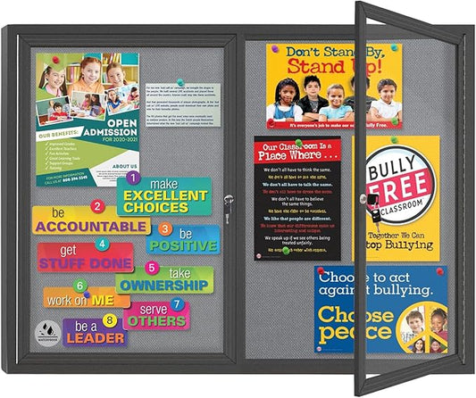 Enclosed Bulletin Board Lockable,Double-Door Weatherproof Outdoor Noticeboard with Locking Door, Wall-Mounted Aluminum Framed Presentation Board, 44x32 Inch (8xA4)-DeskLoop Office
