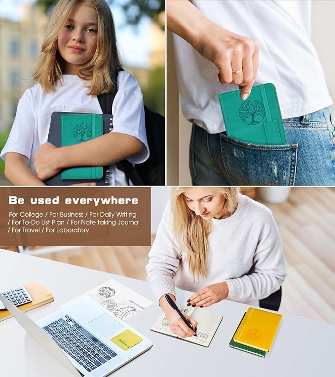 Biuwory A6 Leather Pocket Notebook, 140 Lined Pages Hardcover Small Journal | - Image 7