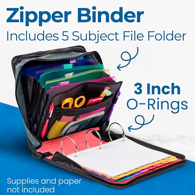 Case-it Mighty Zip Tab School Zipper Binder | 3-Inch O-Rings, 600-Sheet Capacity - Image 2