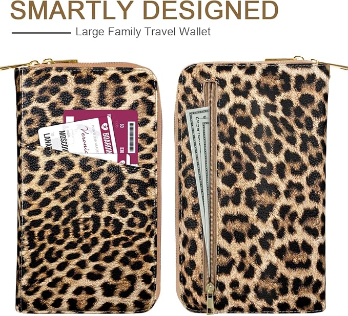 Family Passport Holder Wallet RFID Blocking Document Organizer PU Leather - Image 3