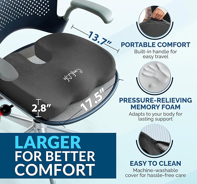 ComfiLife Premium Gel & Memory Foam Seat Cushion – Doctor Recommended Office Chair Cushion, Car Seat Cushion – Chair Cushions for Back & Sciatica Pain Relief – Seat Cushions for Office Desk (Charcoal)-DeskLoop Office