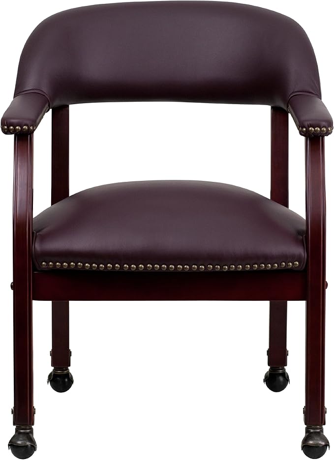 EMMA + OLIVER Burgundy LeatherSoft Conference Chair with Casters-DeskLoop Office