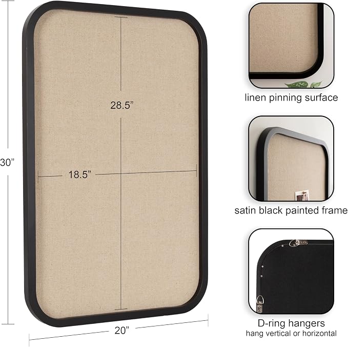Kate and Laurel Hutton Transitional Wall Pinboard; 20 x 30; Black; Modern - Image 2