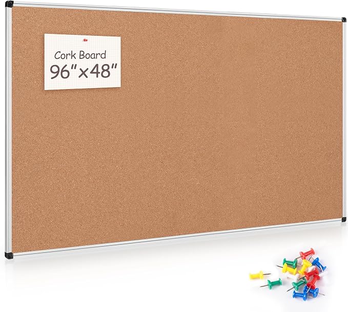 Large Cork Bulletin Board 96" X 48", Wall Mounted Notice Pin Board by Justdowhatyouwanttodo