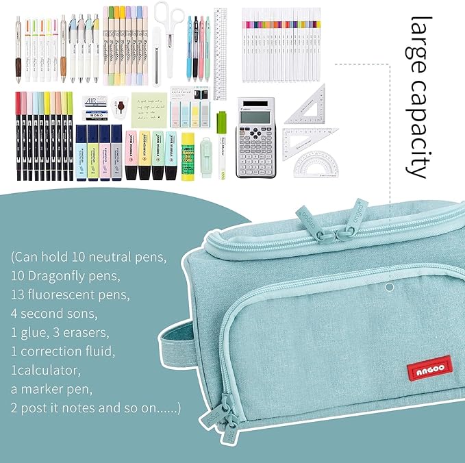 HVOMO Big Capacity Pencil Case High Large Storage Pouch Marker Pen Case Travel Simple Stationery Bag School College Office Organizer for Teens Girls Adults Student（Green）-DeskLoop Office