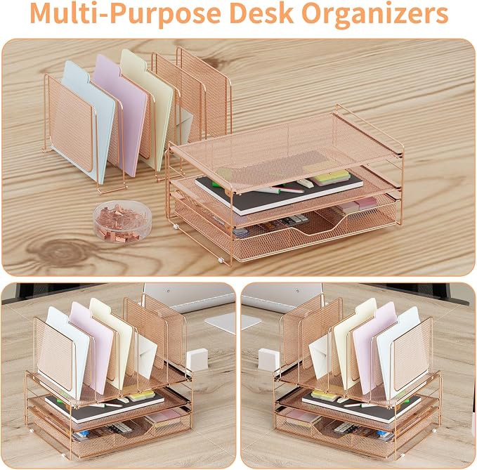 LEKETREE Rose Gold Desk Organizer, Office Organization - Image 6