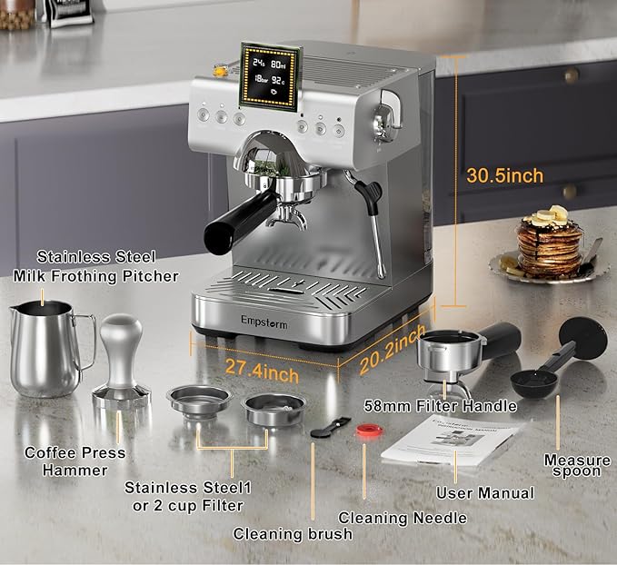 Espresso Machine 20 Bar with Steam Milk Frother, Stainless Steel Espresso maker with LED Display | Cold Brew & Hot Coffee Maker, Professional Cappuccino Expresso Machine for Home and Office-DeskLoop Office