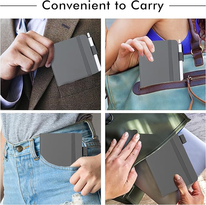 feela 15 Pack Pocket Small Notebooks Bulk, Mini Cute Notepads Hardcover College Ruled Lined Journals with Pen Holder for School Business Memos, with 15 Black Pens, 3.5”x 5.5”, A6, Gray-DeskLoop Office