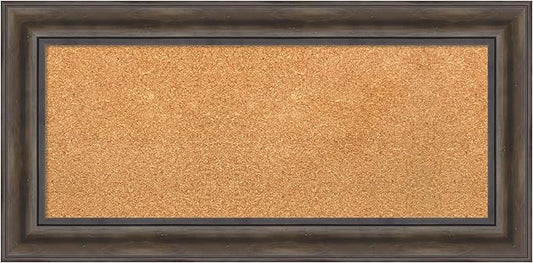 Amanti Art Natural Cork Board for Wall, 17x35 Vision Board with Brown Wood Frame, Medium Corkboard Office Decor for Home Organization, Country Rustic Corkboard Pinboard to Display Items for Home-DeskLoop Office