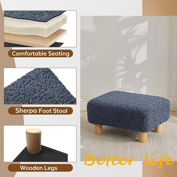 Small Foot Stool Ottoman, Sherpa Footstool Ottoman Foot Rest - Image 5