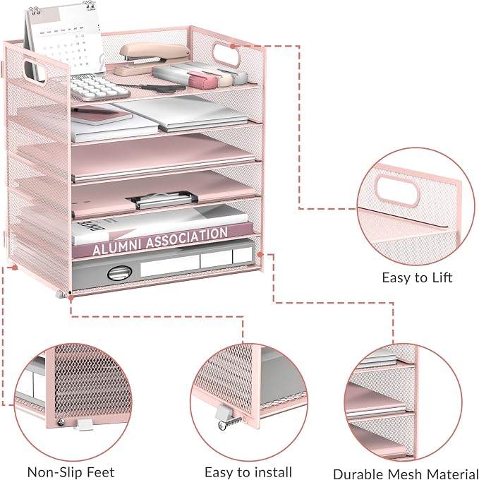 Daltack 6 Tier Paper Organizer for Desk, Paper Letter Tray Organizer for Desks - Image 4