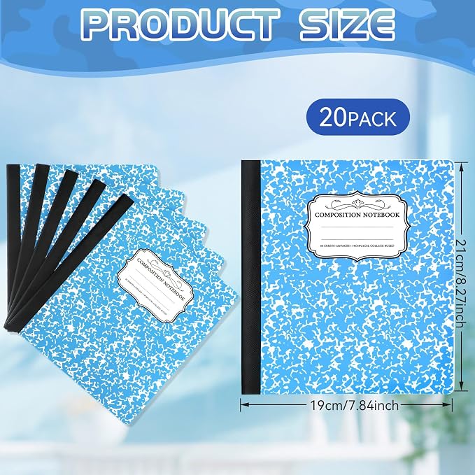 Seajan 20 Pack Composition Notebooks, Wide Ruled Paper, 7-1/2" x 9-3/4" Marble - Image 2