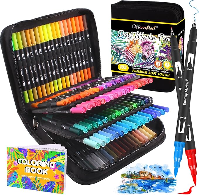 Brush Pens, 105 Colors Dual Tip Markers for Adult Coloring Books, Note Taking and Lettering-DeskLoop Office