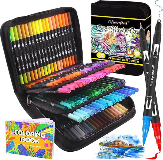 Brush Pens, 105 Colors Dual Tip Markers for Adult Coloring Books, Note Taking and Lettering-DeskLoop Office