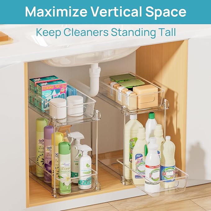 Vtopmart 2 Pack Higher Bathroom Organizer, 2 Tier White Under Sink Organizers - Image 5