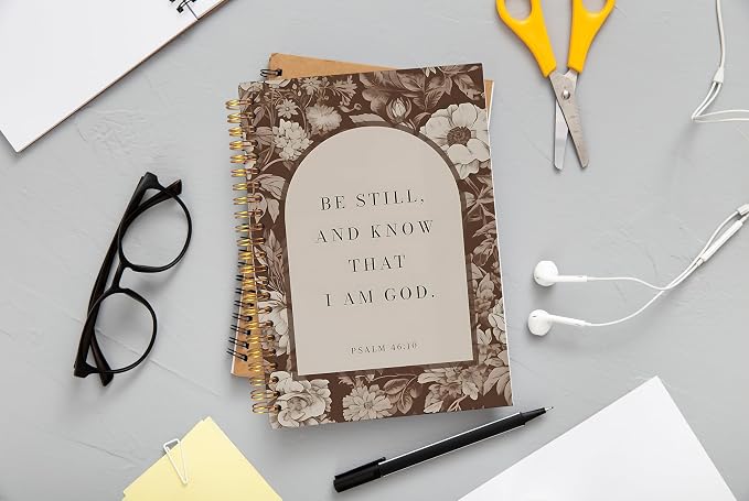 Brown Floral Christian Notebook Journal, Be Still and Know That I Am God Bible - Image 2