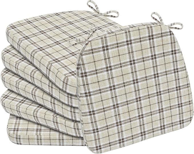 AAAAAcessories D-Shaped Chair Cushions, Machine-Washable Cover, Tan Plaid by AAAAAcessories