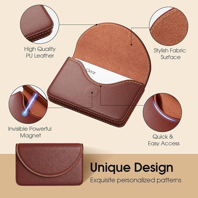 MaxGear Business Card Holder Case, PU Leather Business Card Case, Coffee | - Image 5