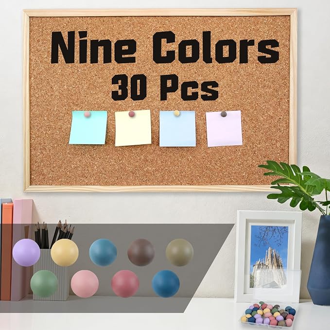 30 Pcs Decorative Push Pins Soft Matte Round Head Thumbtacks in 9 Colors Cute - Image 6