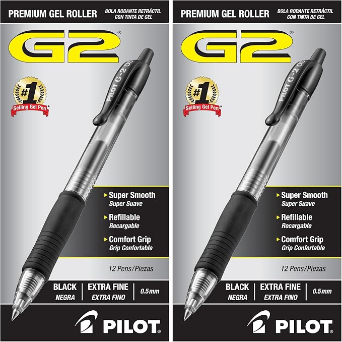 PILOT G2 Premium Gel Roller Pens, Extra Fine Point 0.5 mm, Gel Pens Black Ink by PilotCorporationofAmerica