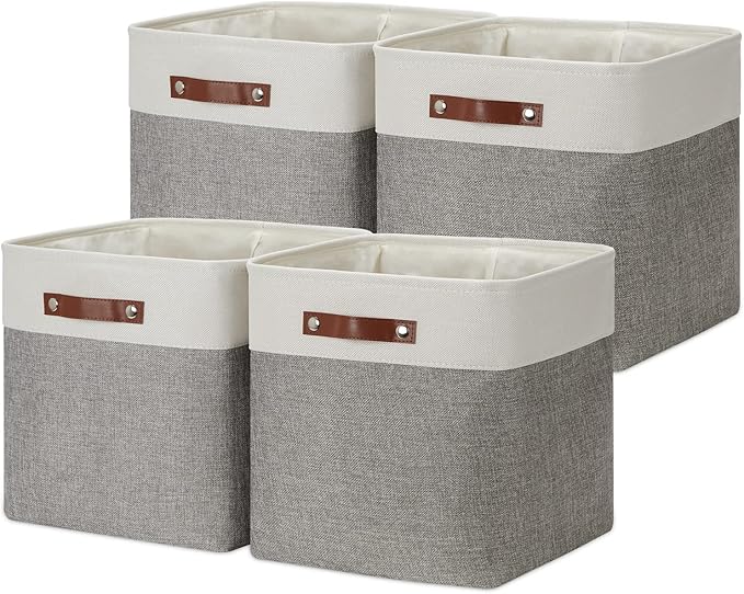 DULLEMELO 13 inch Fabric Storage Cubes 4 Pack Foldable Baskets/Bins for Home Office Organizer Closet, Shelves, Toy, Nursery-DeskLoop Office