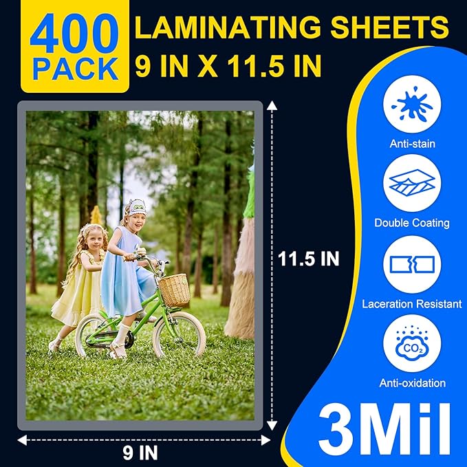400 Pack Laminating Sheets, 3 Mil, 9 x 11.5 Inches Thermal Laminating Pouches Lamination Sheet Paper for Laminator, Clear, Letter Size, Office and School Supplies-DeskLoop Office