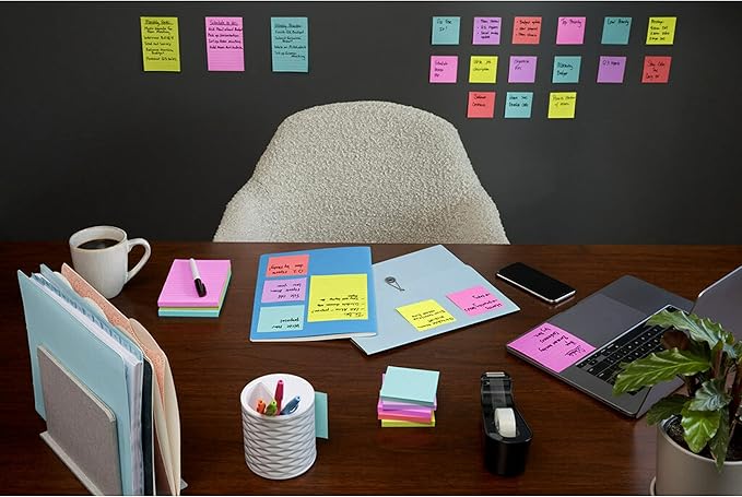 Post-it Super Sticky Notes, 24 Sticky Note Pads, 3 x 3 in., School Supplies, Office Products, Sticky Notes for Vertical Surfaces, Monitors, Walls and Windows, Supernova Neons Collection-DeskLoop Office