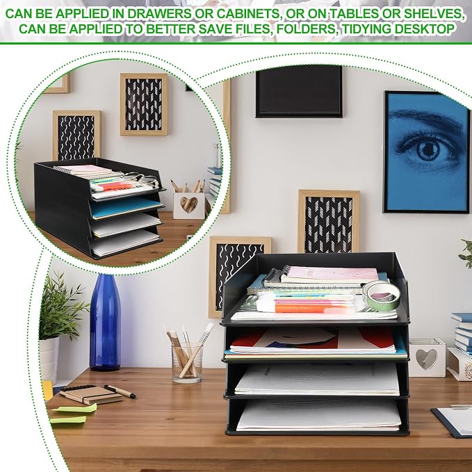 Wenqik 6 Pcs Stackable Paper Trays Rectangular Plastic Desk Holder Desktop - Image 4