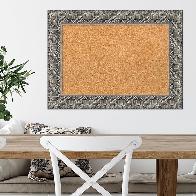 Amanti Art Natural Cork Board for Wall, 22x30 Vision Board with Silver Wood Frame, Medium Corkboard Office Decor for Home Organization, Traditional Corkboard Pinboard to Display Items for Home-DeskLoop Office
