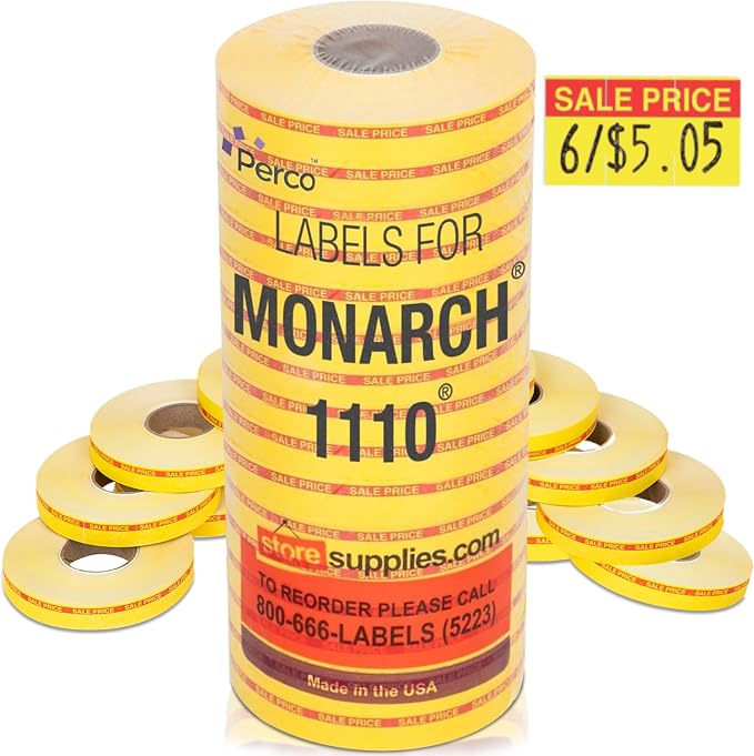 Perco Red Reverse Print on Yellow Sale Price Labels by Perco