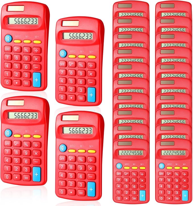 24 Pieces Basic Calculators for Students Small Pocket Size 8 Digit Display Mini Calculators Dual Powered Handheld for School Desktop Home(Red)-DeskLoop Office