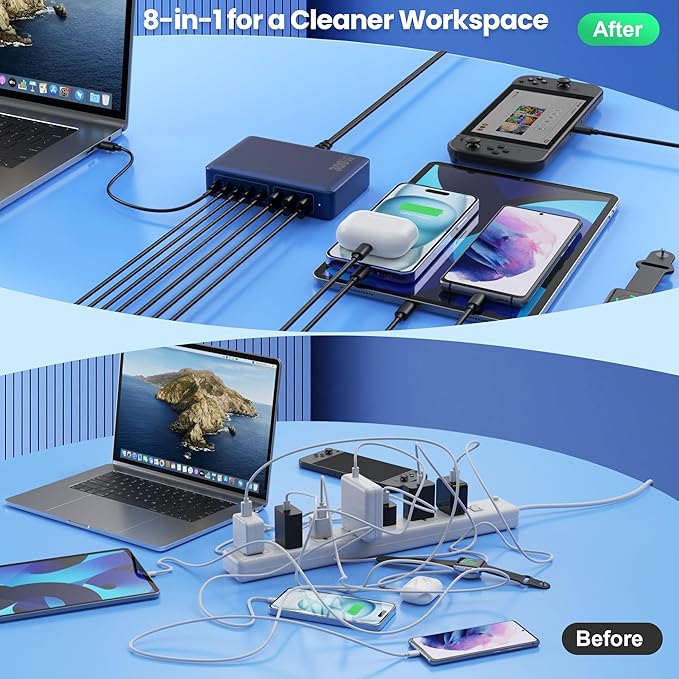 USB C Charger 300W USB C Charger Block 8-Ports GaN IV Fast Charging Station,PD 100W Laptop Charging Hub Wall Charge Adapter Compatible with MacBook/Air,DELL,Steam Desk,iPhone 16/15/14,Galaxy-DeskLoop Office