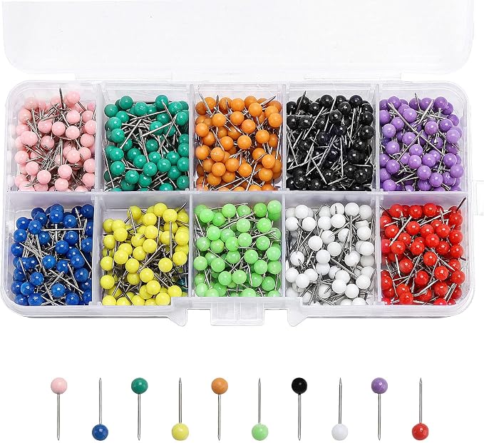 Push Pins Map Tacks 1000-Pack Assorted Color Round Head Push Pins by acDesign