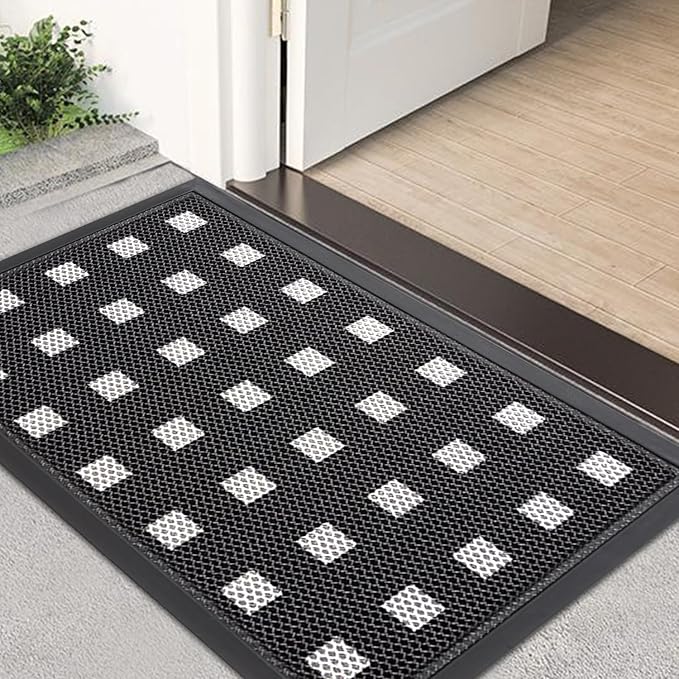 Front Door Mat Indoor/Outside Entrance 35"x24" Waterproof,Rubber Heavy Duty Outdoor Rug for Back Door Dirt Trapping,All Weather Entryway Mat,Black and White-DeskLoop Office