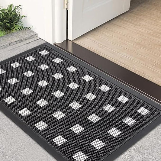 Front Door Mat Indoor/Outside Entrance 35"x24" Waterproof,Rubber Heavy Duty Outdoor Rug for Back Door Dirt Trapping,All Weather Entryway Mat,Black and White-DeskLoop Office