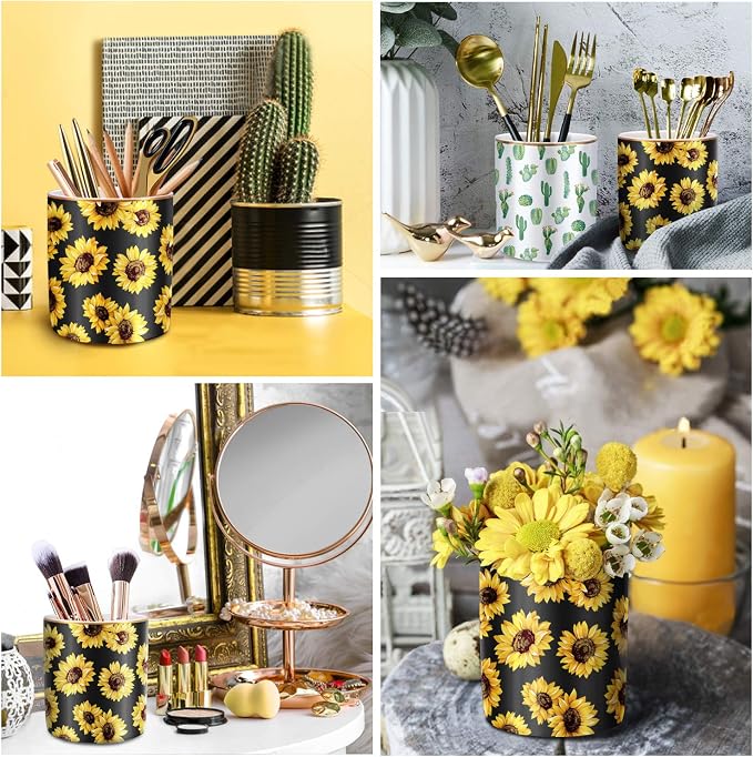 Pen Holder, Cute Pencil Holder for Desk, Makeup Brush Holder Floral Pattern - Image 2
