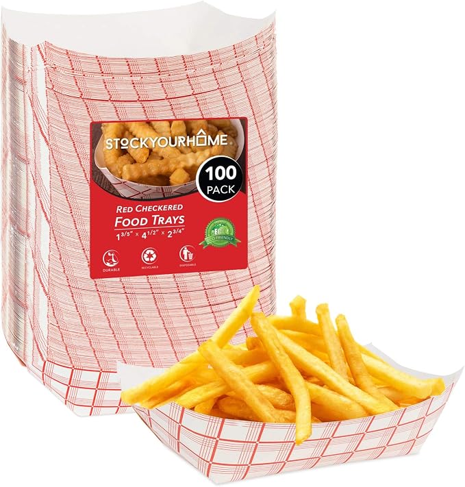 Stock Your Home Medium Paper Food Boats – 2 lb Disposable Red & White Checkered by StockYourHome