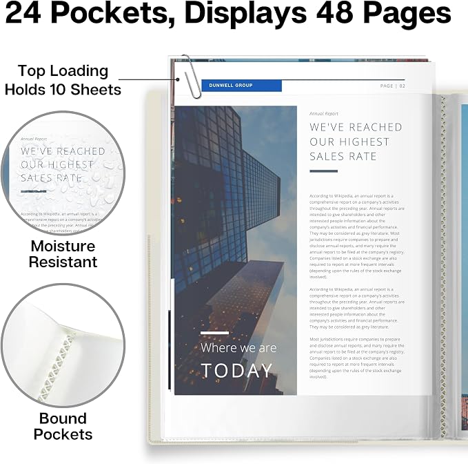 Dunwell Presentation Binder 24-Pocket, Displays 48 Pages, 8.5x11 Portfolio - Image 3