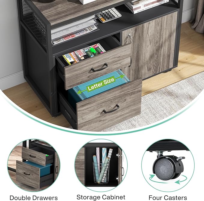 Tribesigns Office Desk with Drawers Sets, 63 inches L Shaped Executive Desk with Mobile File Cabinet for Home Office Furniture Sets (Dark Oak, 63-inch)-DeskLoop Office