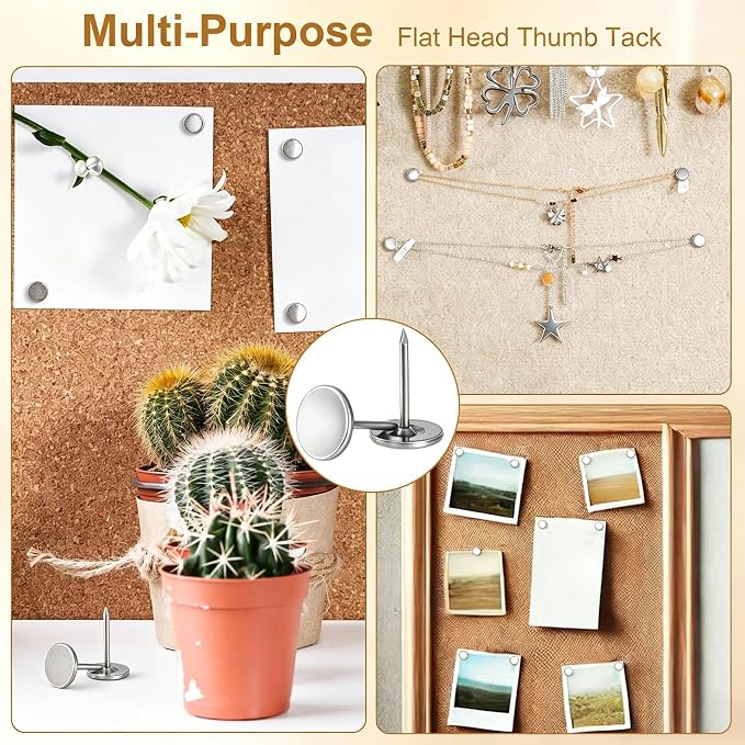 60pcs Metal Thumb Tacks, 0.43x0.66in, Heavy Duty Flat Head, Fixing Photos Notes - Image 4
